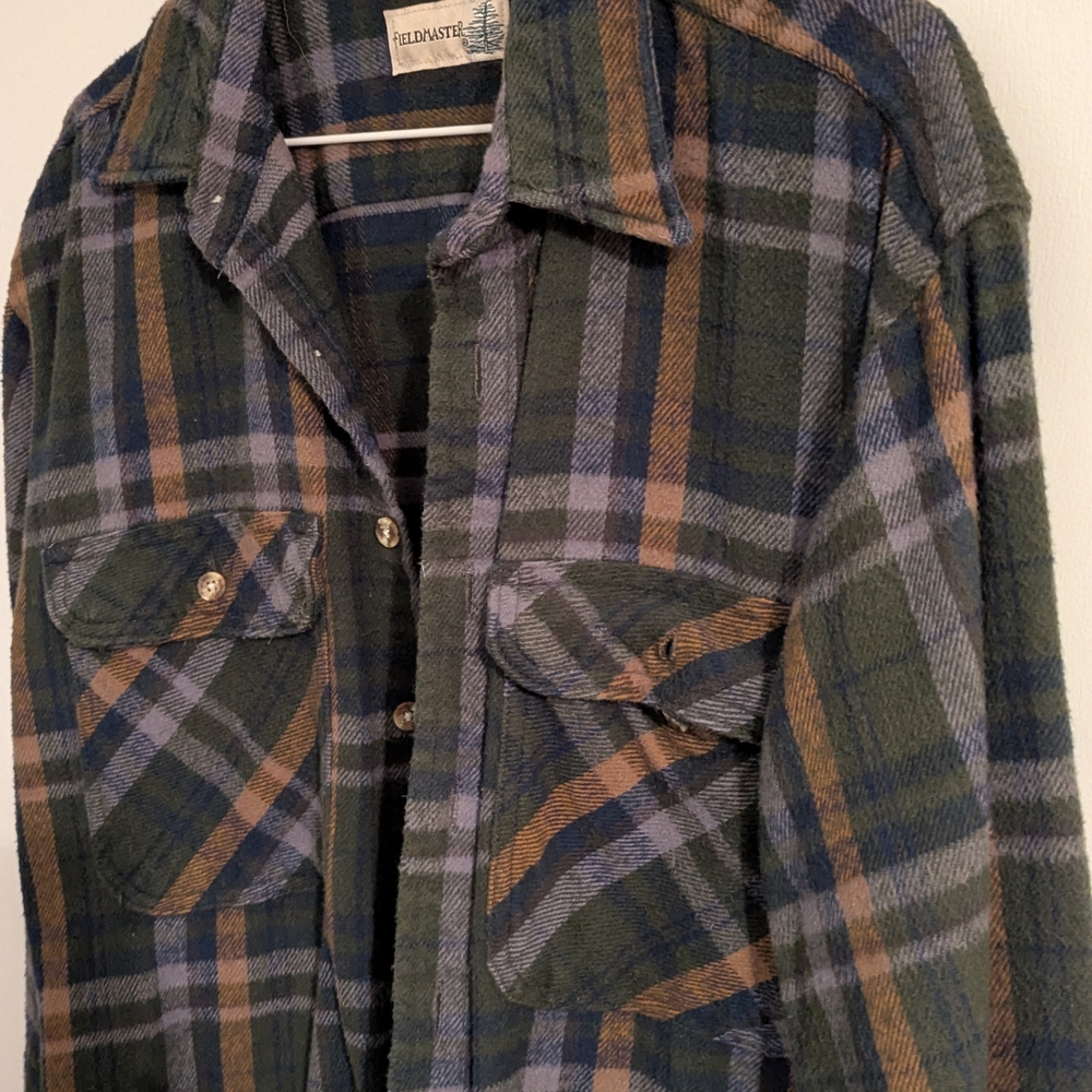 Vintage Fieldmaster Men's Green Plaid Casual Button Down Shirt
